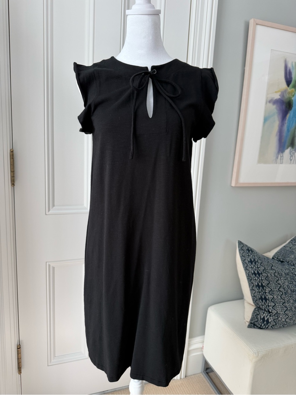 Lilla P Black Mini Dress with Tie Neck